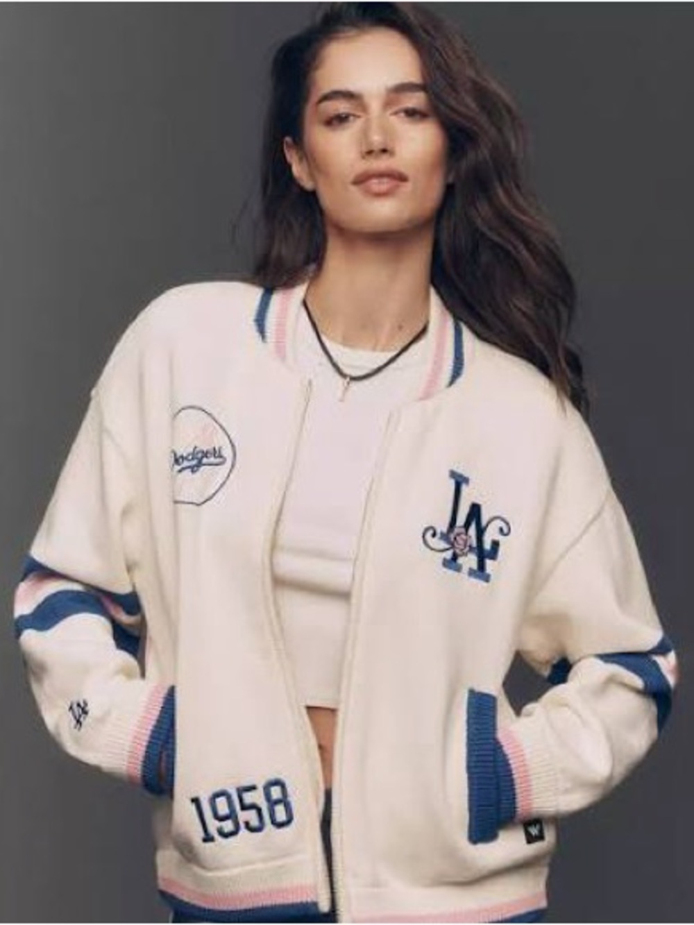 Anthropologie Wild Collective LA Embroidered DODGERS Varsity Bomber Jacket - Sma